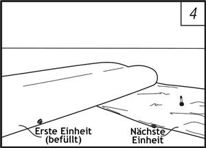 schematische Darstellung: Füllen einer Eckverbindung mobiler Damm zum Hochwasserschutz