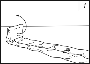 schematische Darstellung: Ausrollen mobiler Damm im Wasserbau