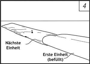 schematische Darstellung: Füllen mobiler Damm zum Hochwasserschutz