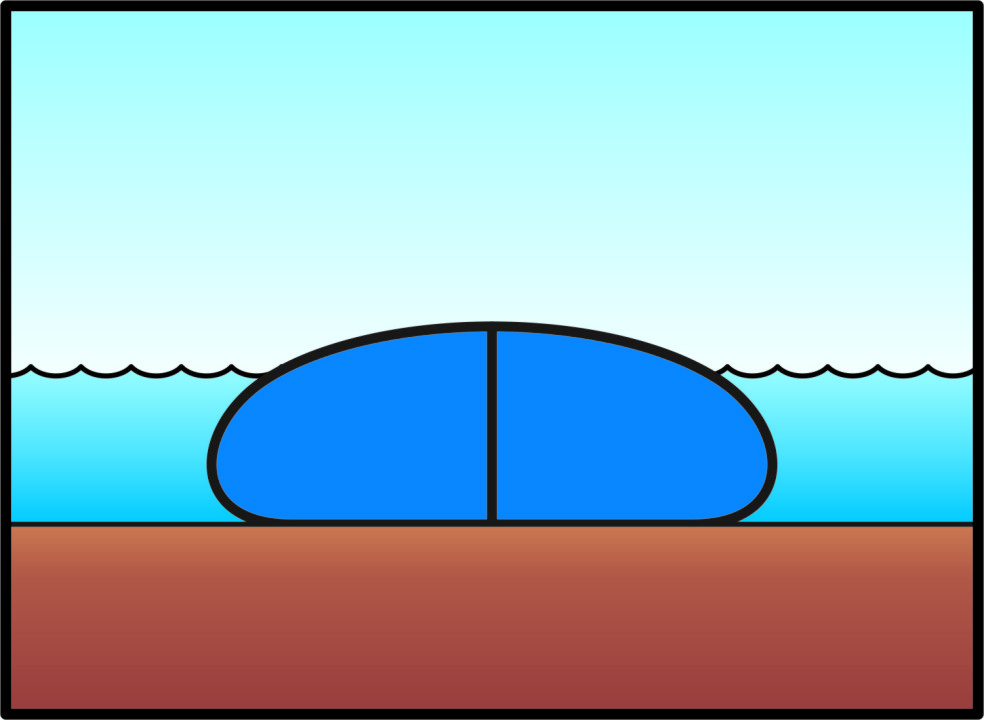 schematische Darstellung: befüllter Hydrobaffle im Wasser
