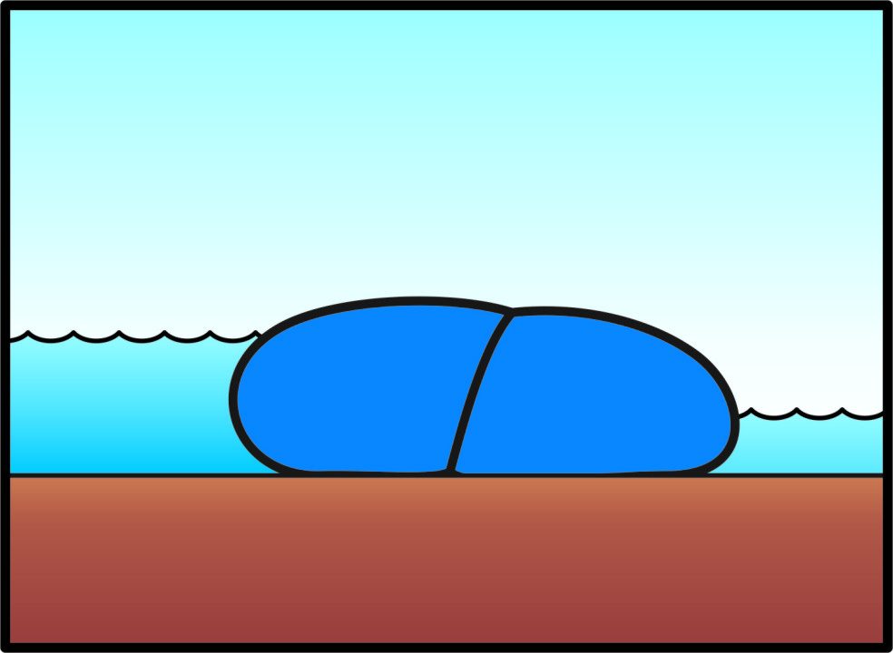 schematische Darstellung: befüllter Hydrobaffle mit einseitig gesenktem Wasserspiegel