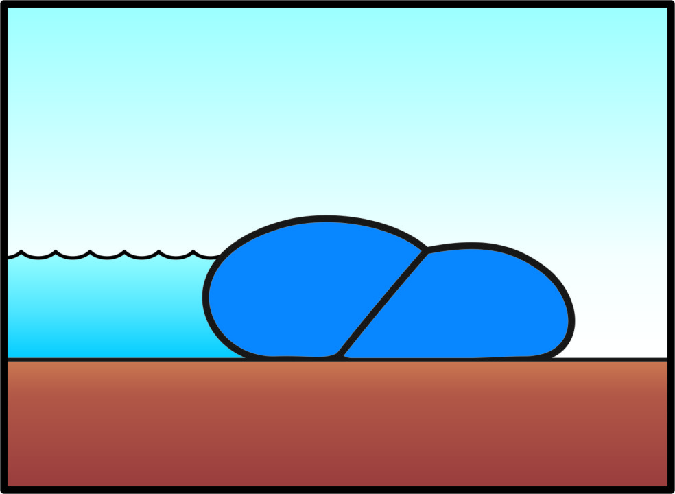 schematische Darstellung: Funktionsweise befüllter Hydrobaffle als mobiler Damm